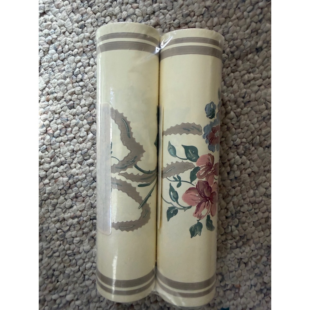 Vintage Floral Wallpaper Border 2 Rolls Cream Pink Blue Flowers Country Decor